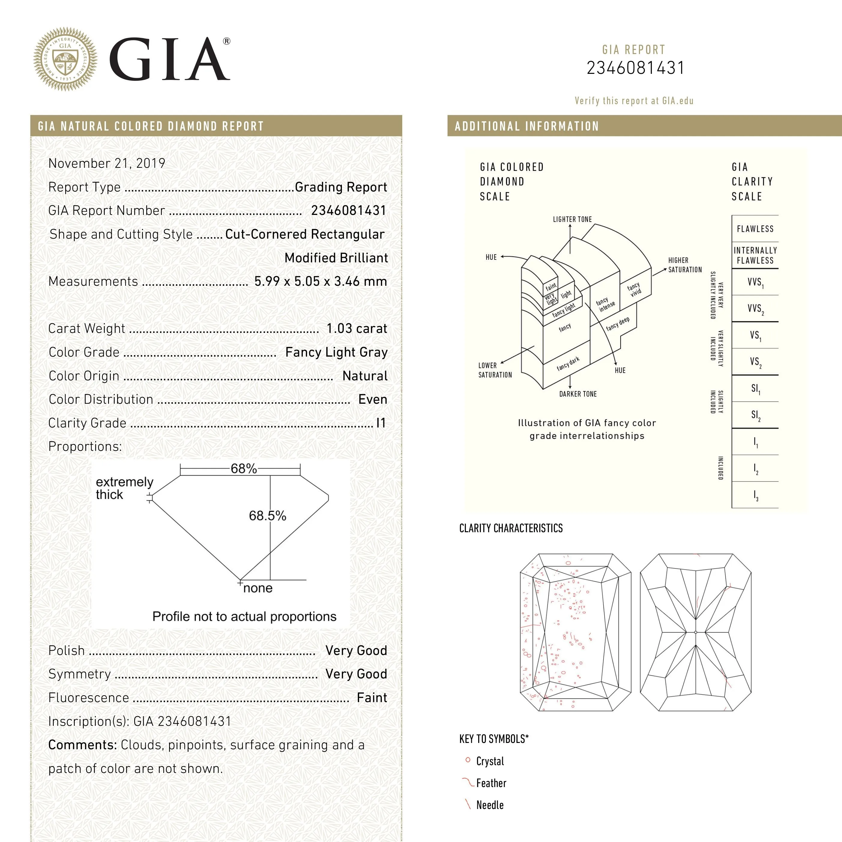 1.03ct 5.99x5.05x3.46mm GIA Fancy Grey Radiant Cut 18440-01