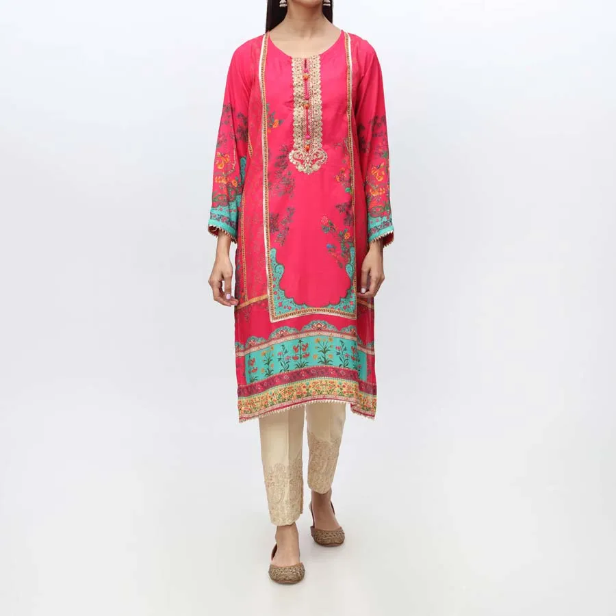 1PC- Embroidered Raw Silk Shirt PW3063