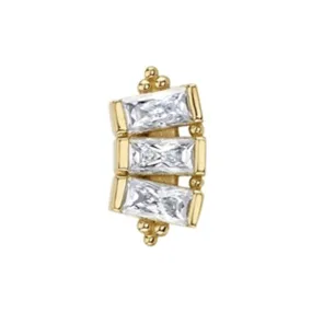 3 Gem Baguette Panaraya Threaded End in Gold with White CZ's