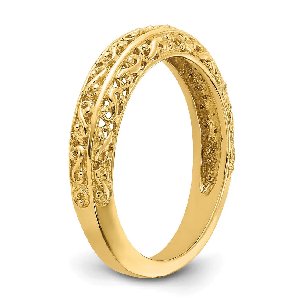 4mm 14K Yellow or White Gold Filigree Tapered Band