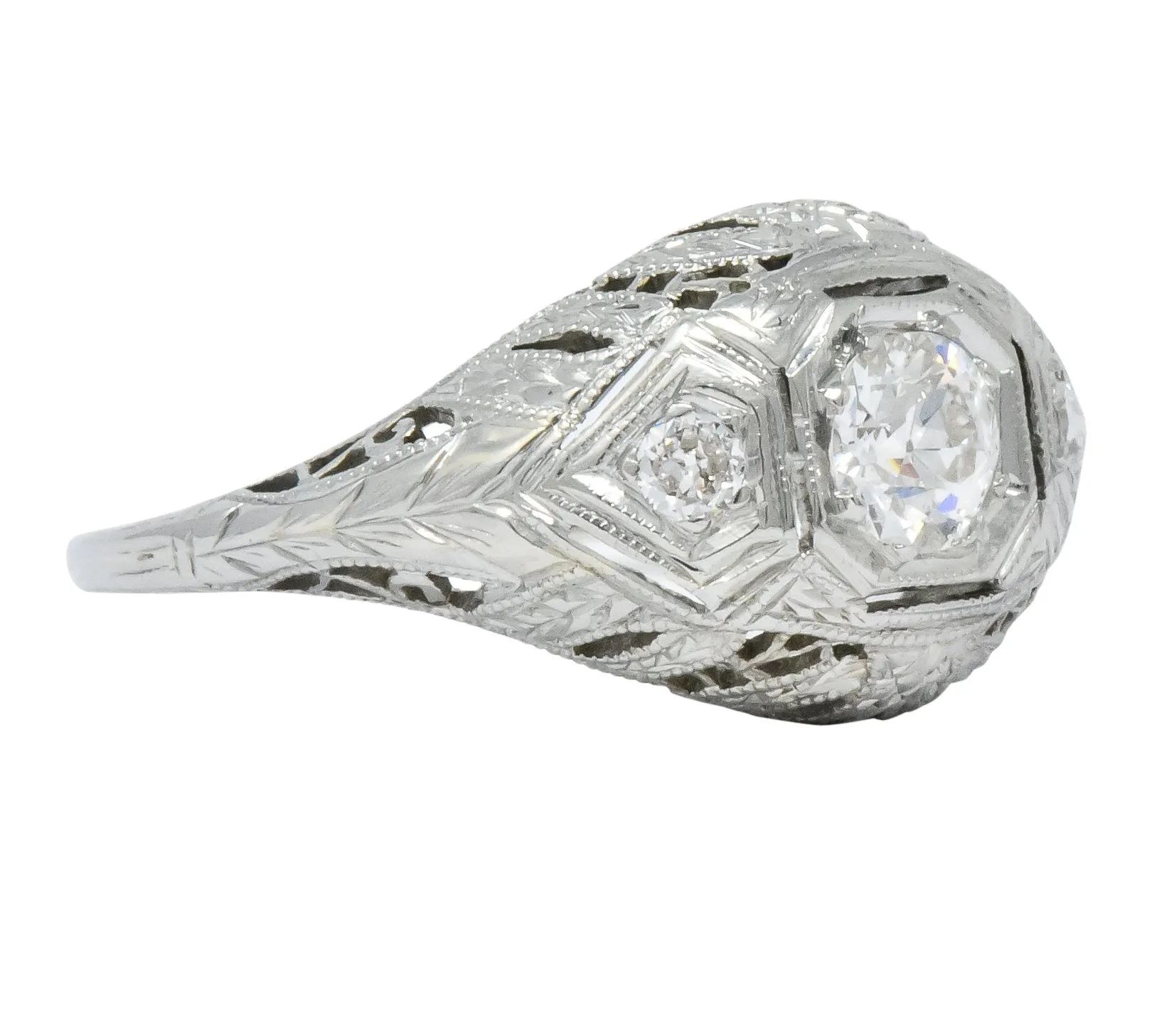 Art Deco 0.48 CTW Diamond 18 Karat White Gold Engagement Ring