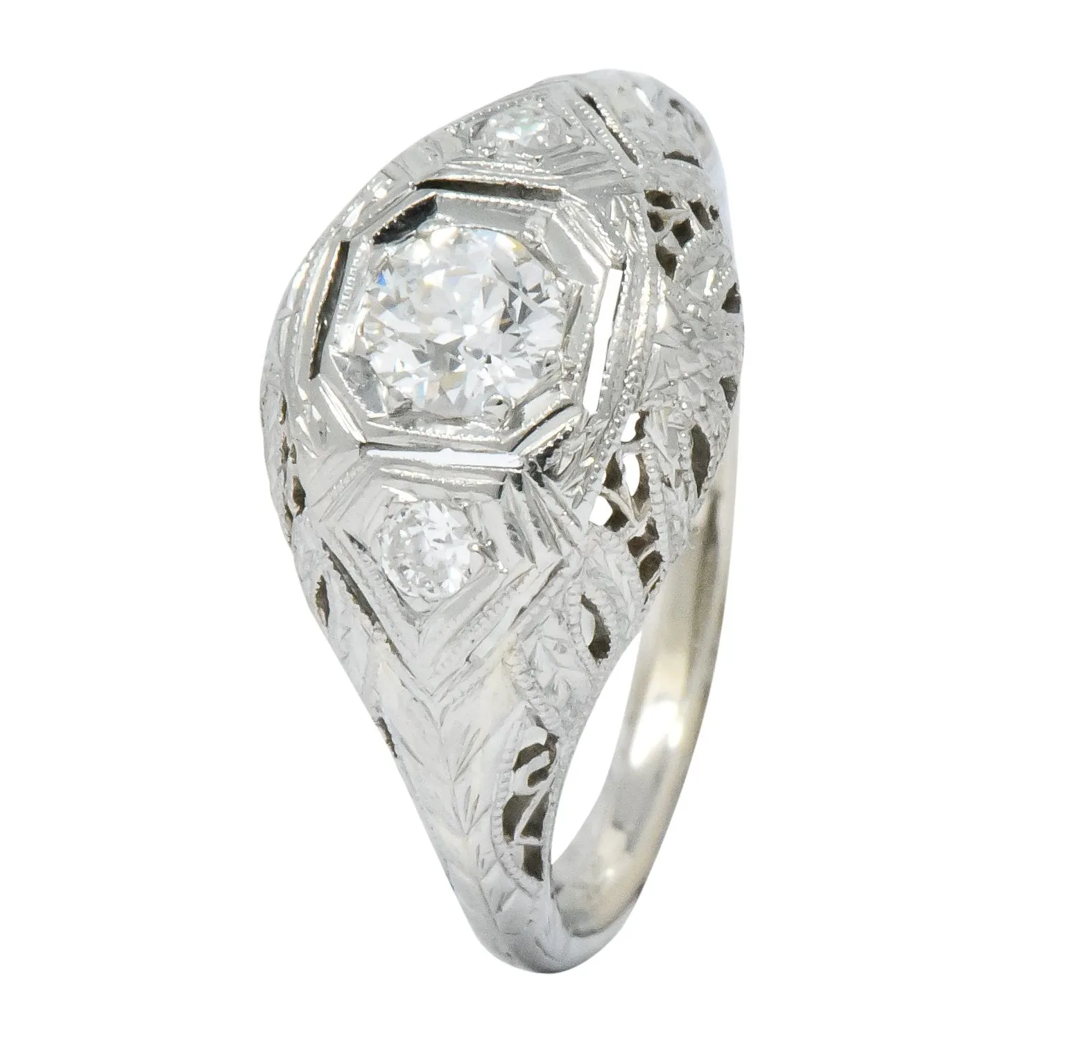 Art Deco 0.48 CTW Diamond 18 Karat White Gold Engagement Ring