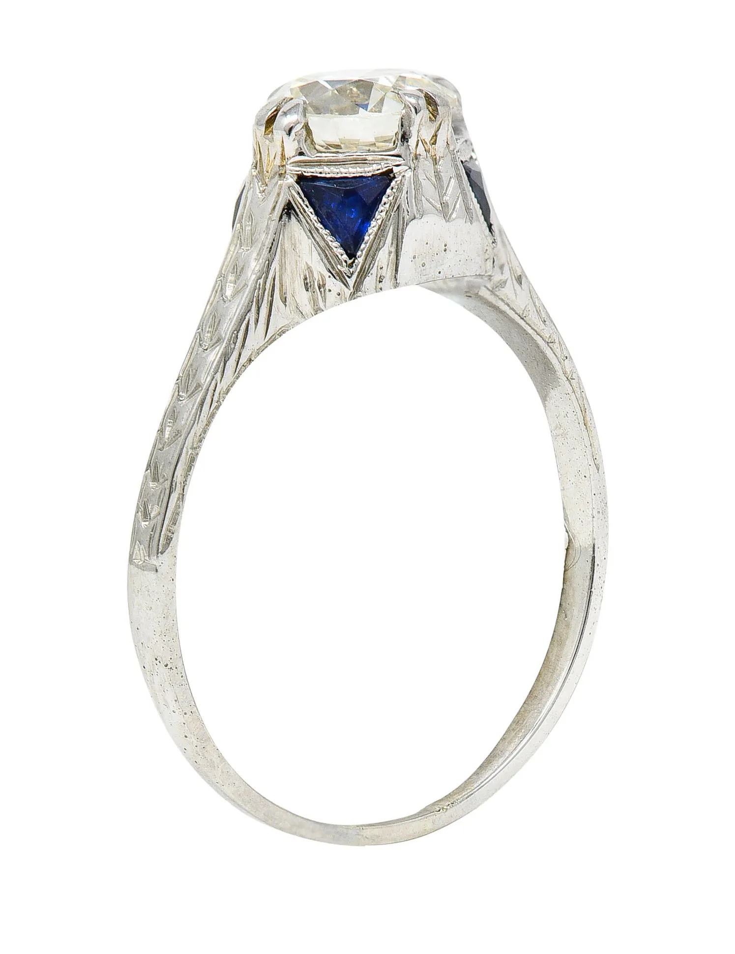 Art Deco 0.75 CTW Diamond Sapphire 18 White Gold Engagement Ring