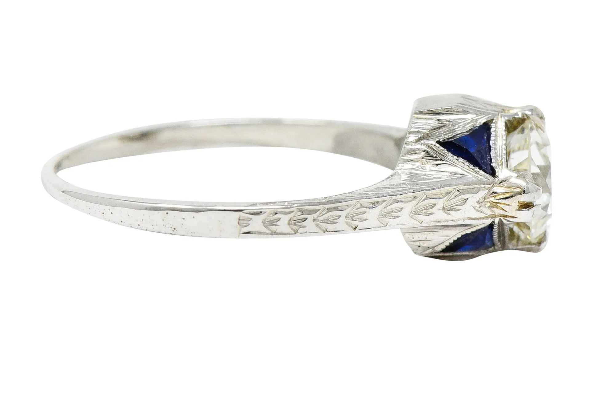 Art Deco 0.75 CTW Diamond Sapphire 18 White Gold Engagement Ring