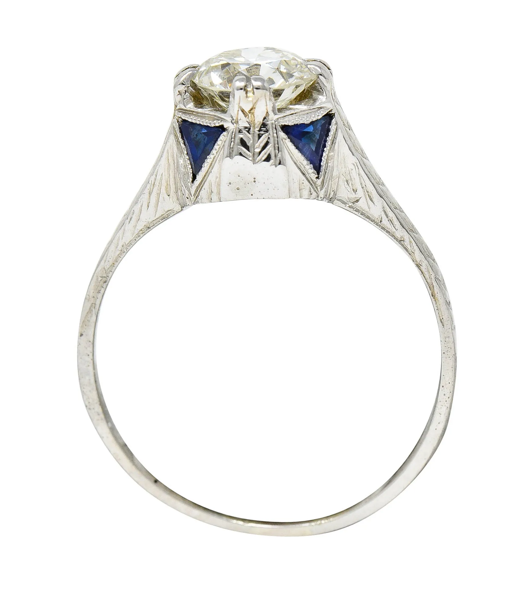 Art Deco 0.75 CTW Diamond Sapphire 18 White Gold Engagement Ring