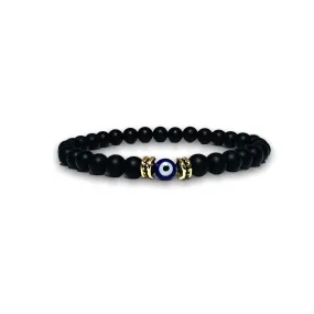 Black Matte Onyx Stone Bracelet, Evil Eye Gold with Black Zirconia