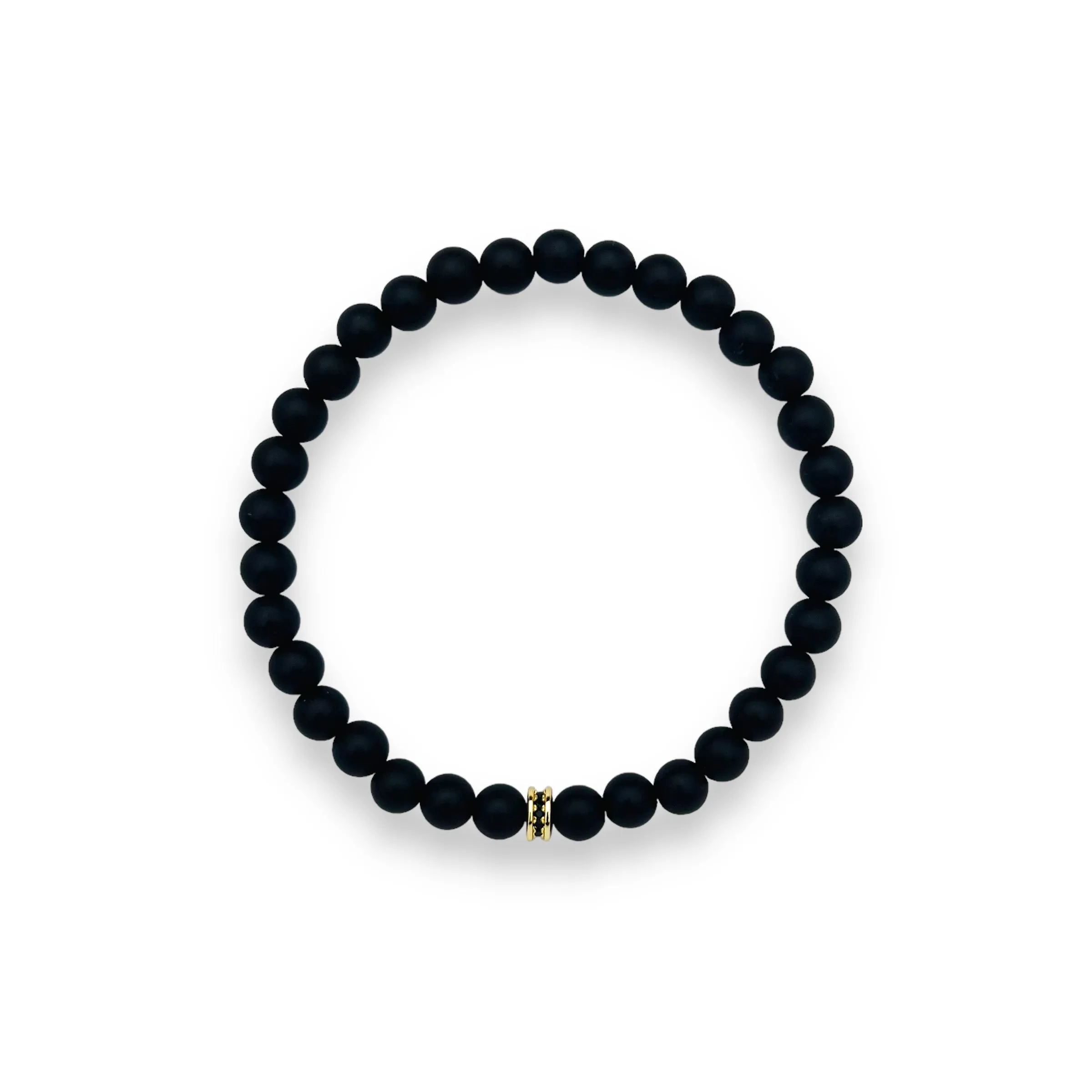 Black Matte Onyx Stone Bracelet, Gold with Black Zirconia