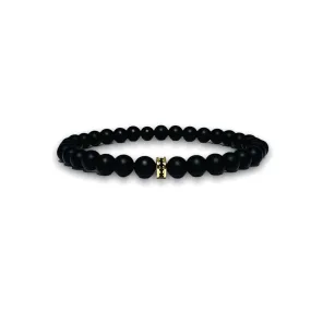 Black Matte Onyx Stone Bracelet, Gold with Black Zirconia