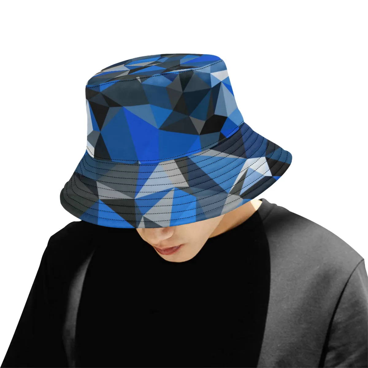 Blue and Black Geo Print Bucket Hat