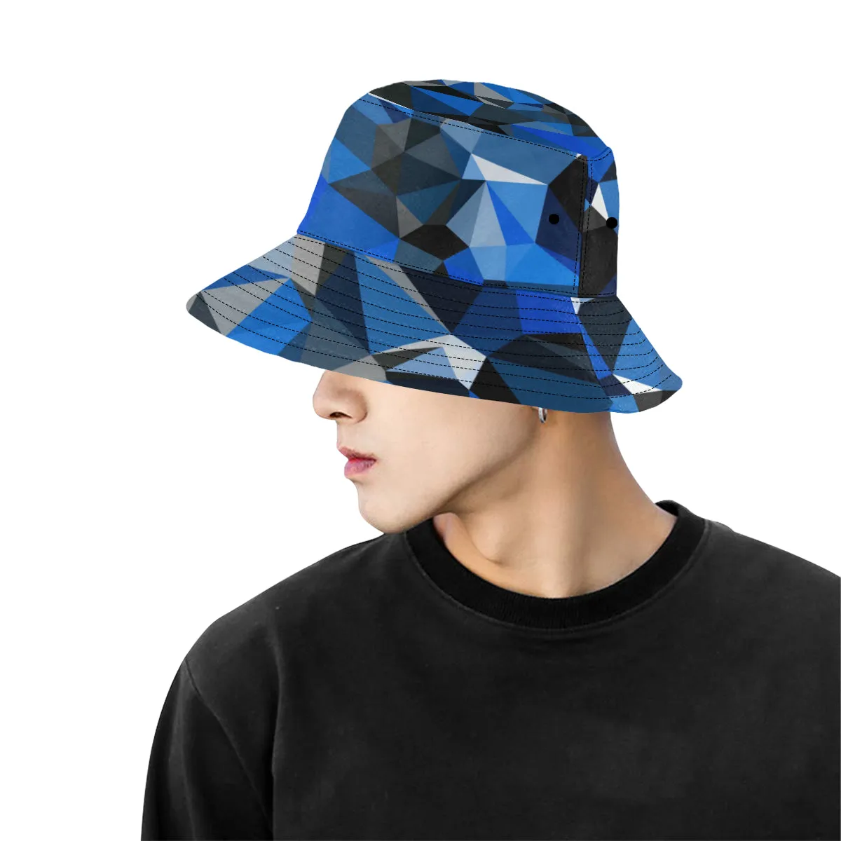 Blue and Black Geo Print Bucket Hat