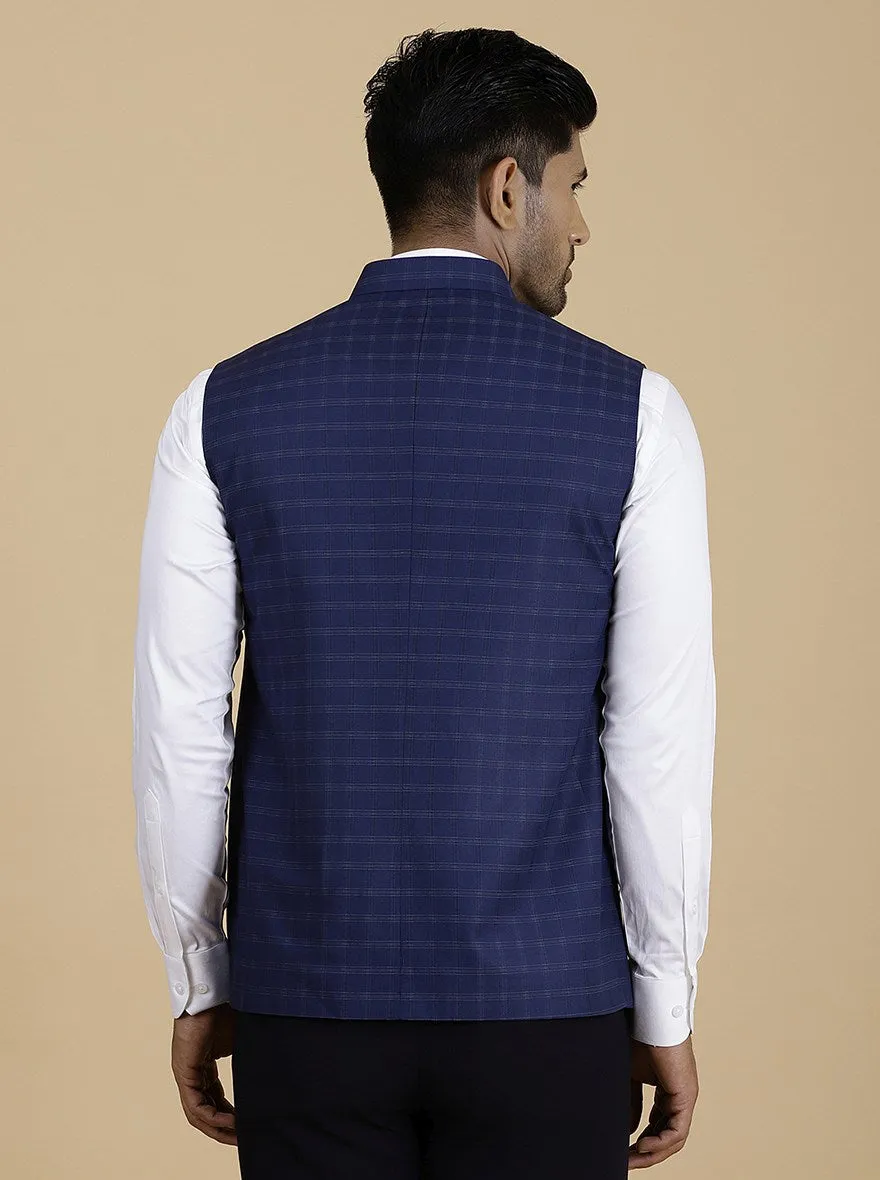 Blue Checked Regular Fit Modi Jacket | JadeBlue