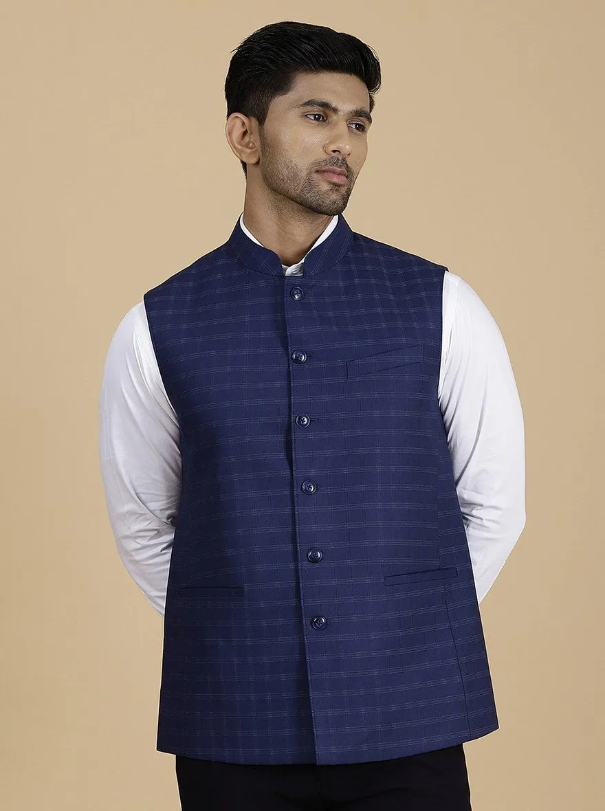 Blue Checked Regular Fit Modi Jacket | JadeBlue