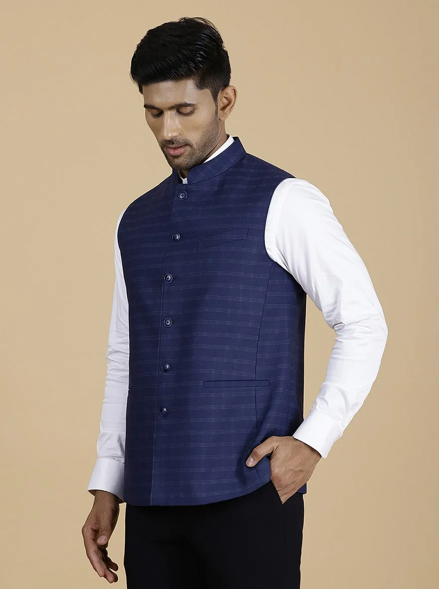 Blue Checked Regular Fit Modi Jacket | JadeBlue