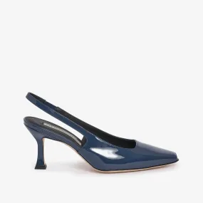 Blue women's patent leather slingback décolleté