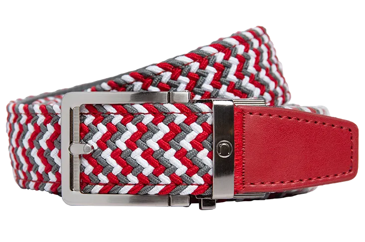 Braided Scarlet, Grey & White, 1 3/8 Strap, Golf Belt