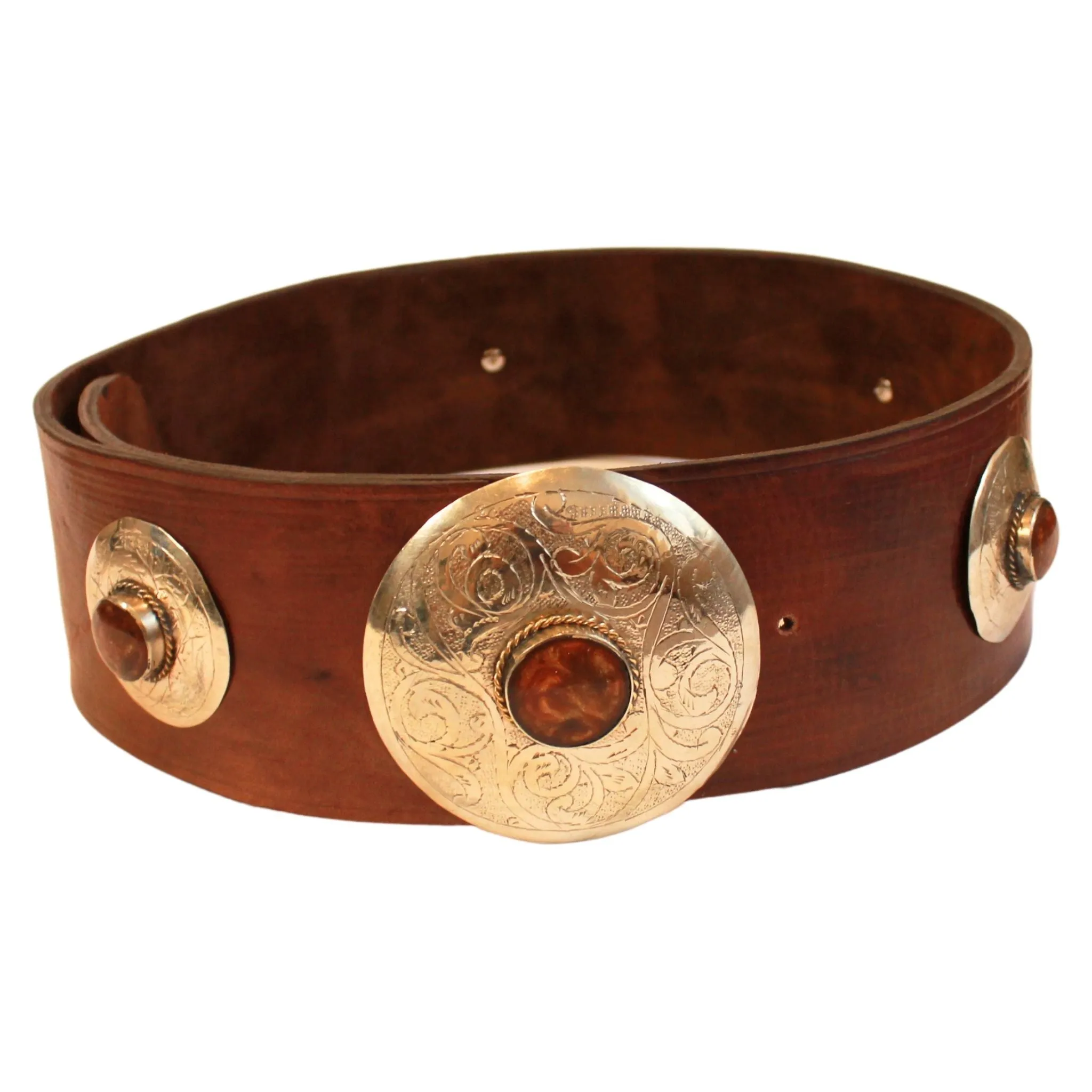 Brown Leather Belt with Brown Metal Details