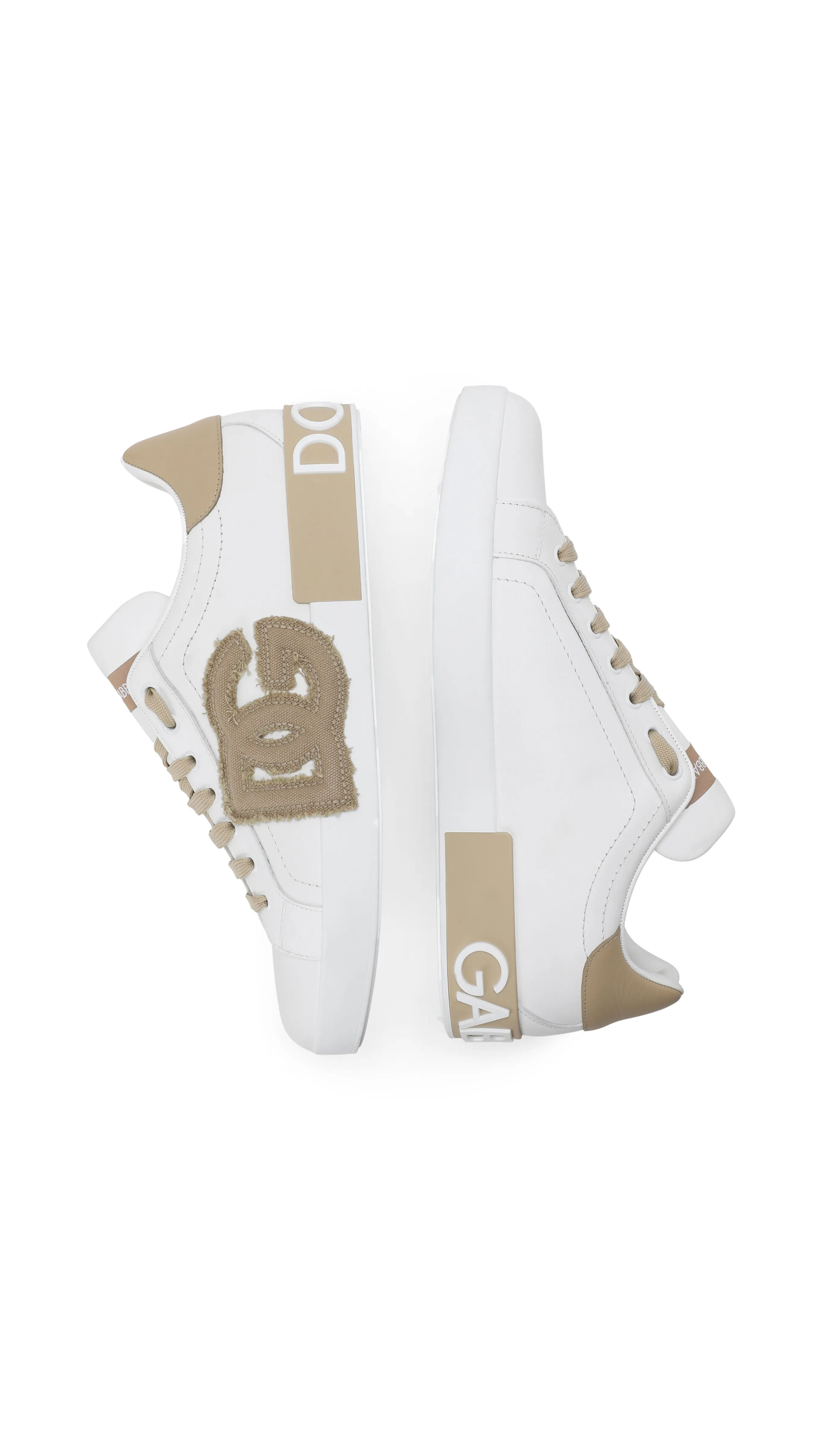 Calfskin Portofino Sneakers with DG Patch - White/Beige