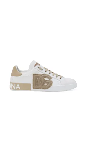 Calfskin Portofino Sneakers with DG Patch - White/Beige