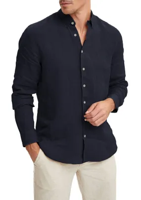 Camicia di lino uomo Sartoriale nera primavera estate casual elegante da S a 3XL