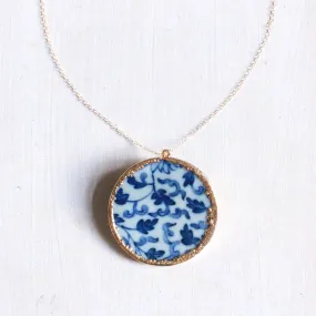 Chinoiserie Blue And White Porcelain Brooch / Necklace