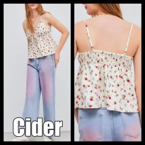 Cider  |Flower Patterns Casual Style Tanks & Camisoles