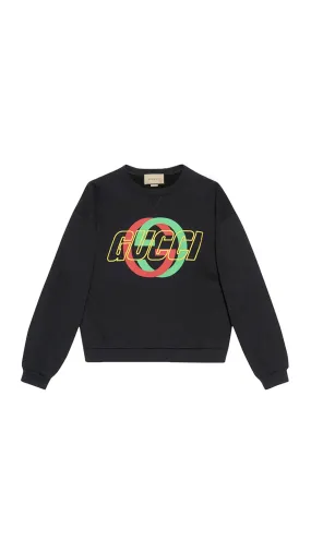 Cotton Jersey Sweatshirt with Embroidery - Black