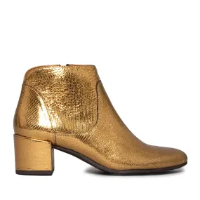 Esska Kiana Leather Gold Block Heel Ankle Boot