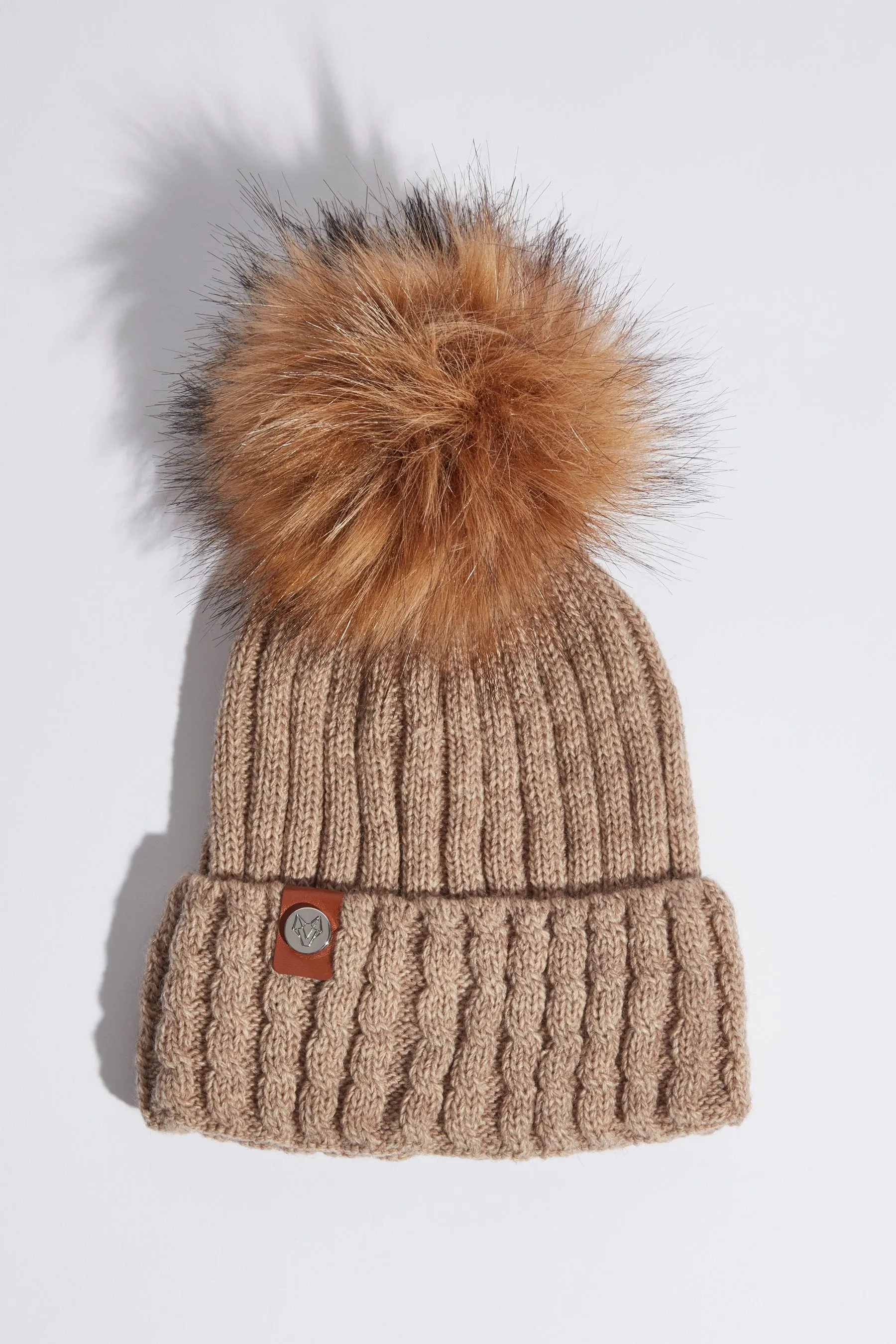 Faux Boston Pom Pom Hat - Oatmeal