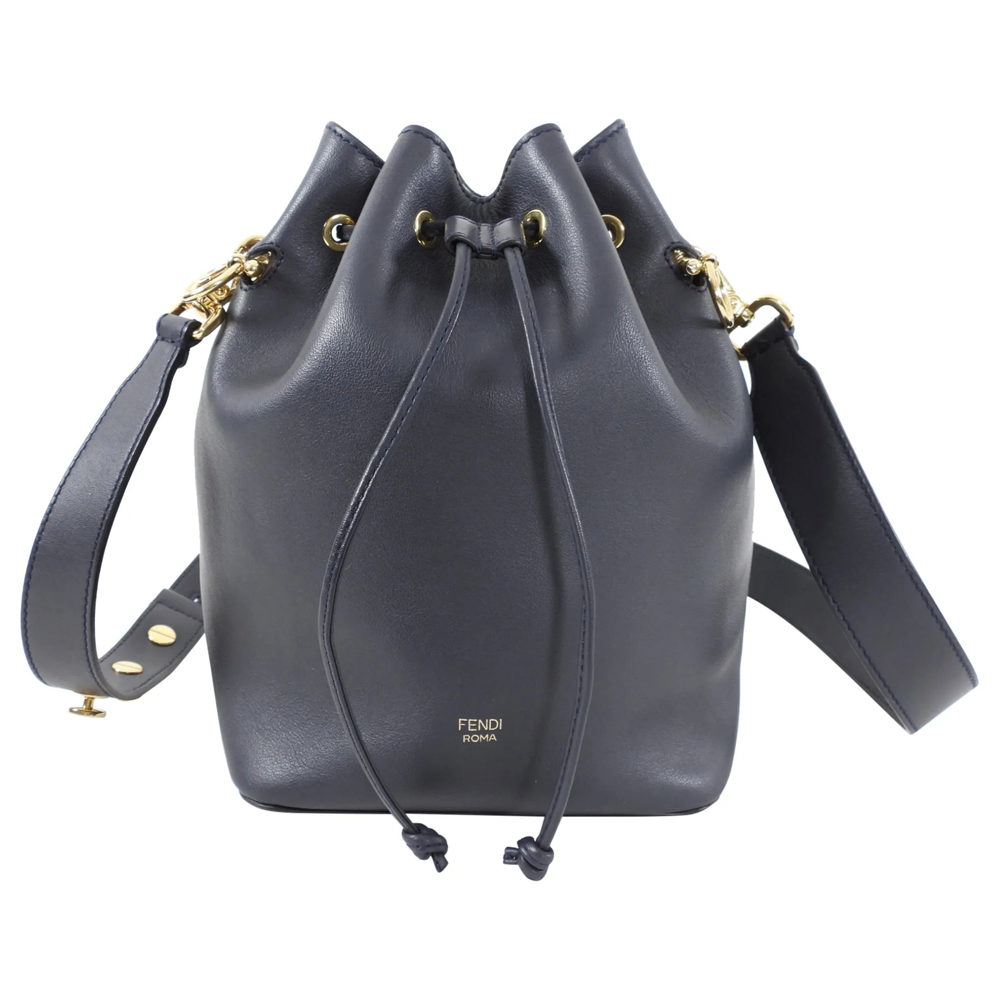 Fendi Navy Leather Mon Tresor Drawstring Bucket Bag