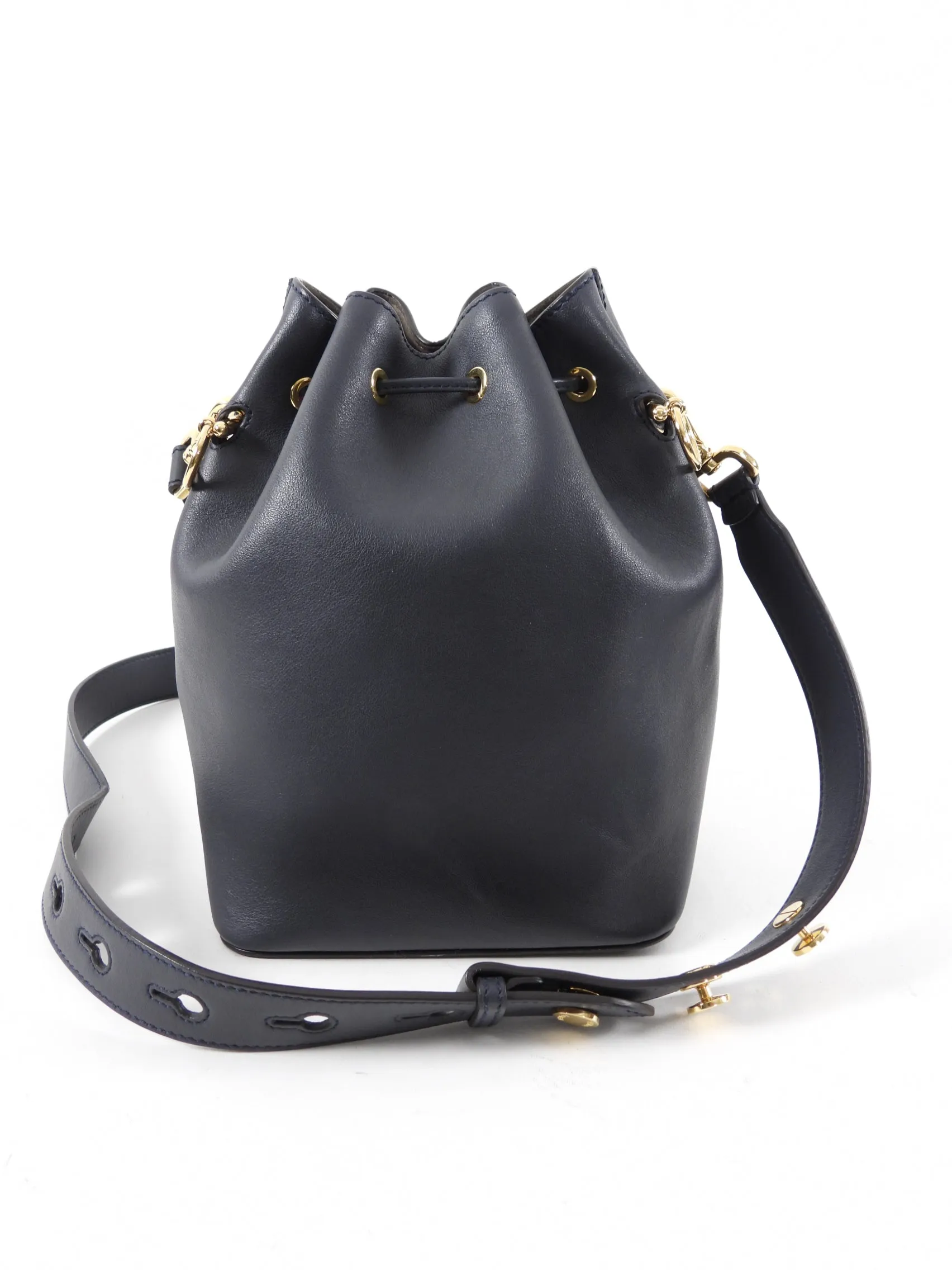 Fendi Navy Leather Mon Tresor Drawstring Bucket Bag