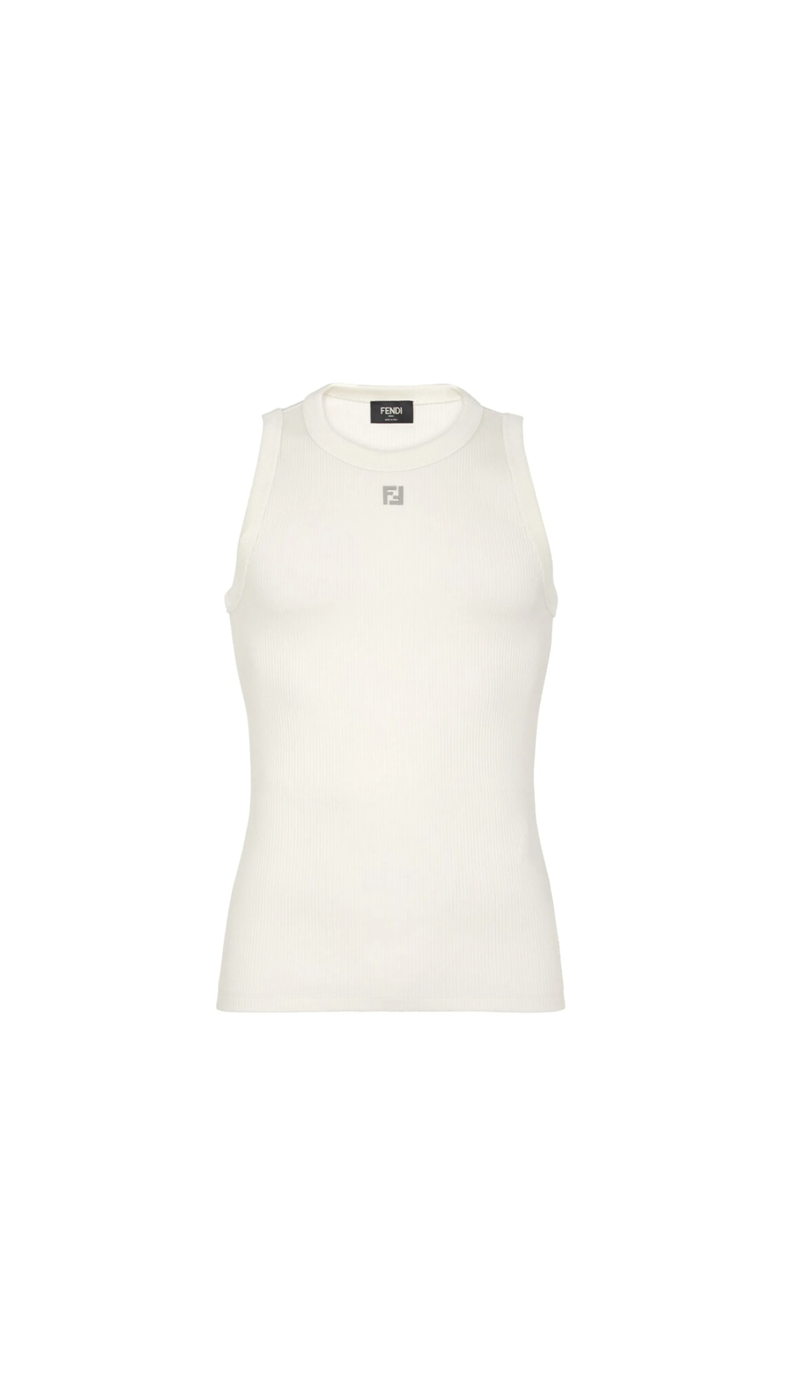 FF Embroidered Cotton Tank Top - White