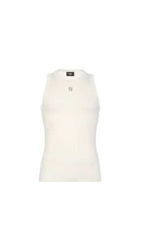 FF Embroidered Cotton Tank Top - White