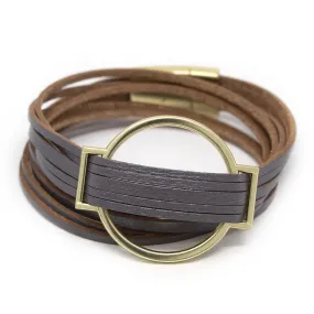 Five String Leather Wrap Bracelet with Gold Accent Grey