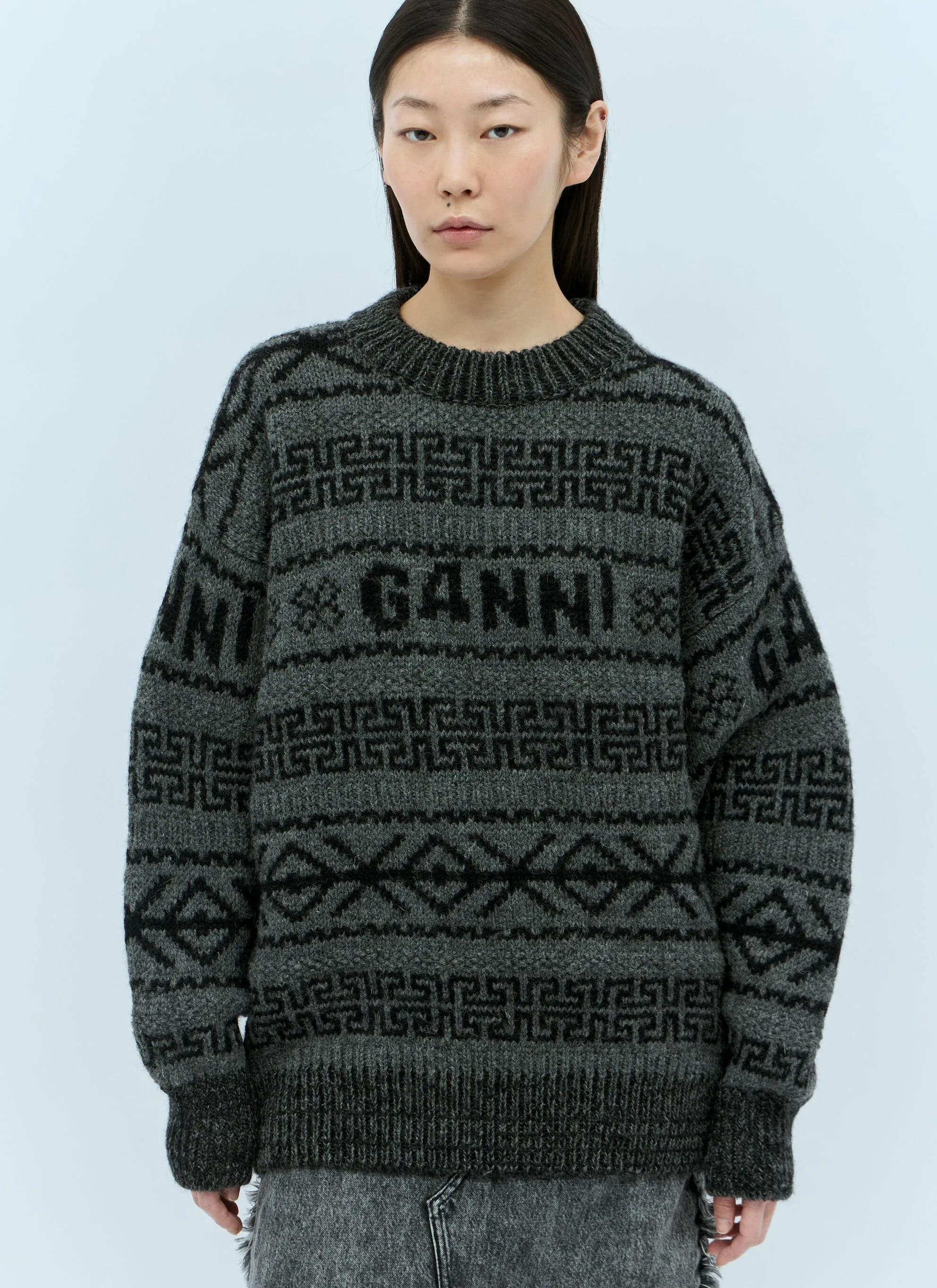 Ganni  |Casual Style Street Style Cotton Logo V-neck & Crew neck