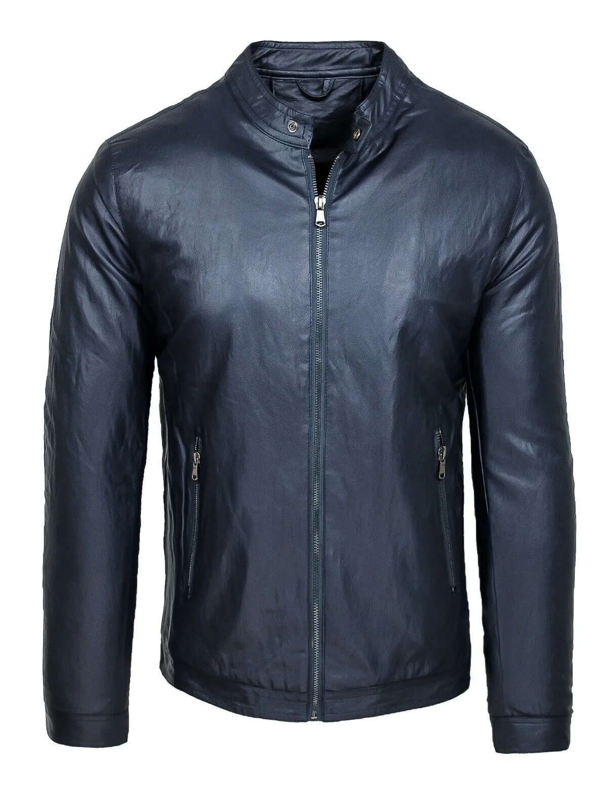 Giubbotto giacca uomo Diamond eco pelle blu casual giubbino moto