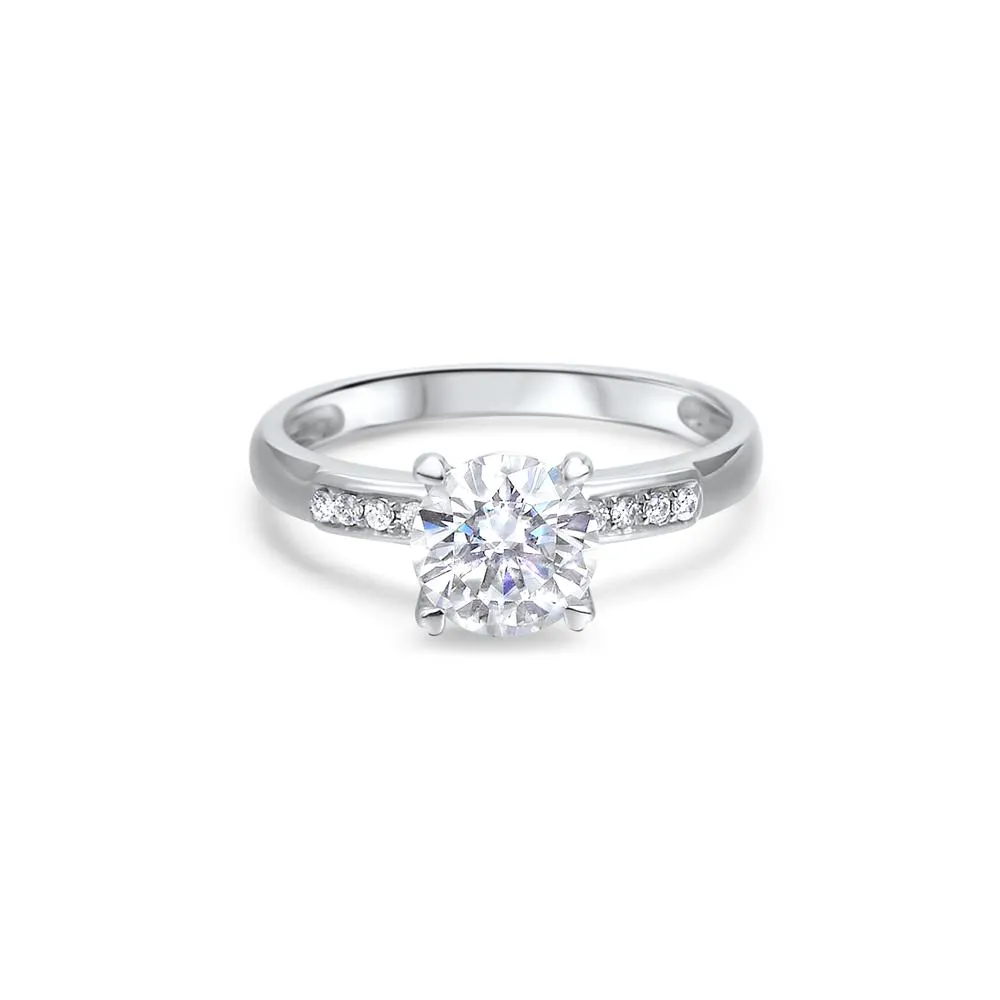 GM17W1041SS-058/ GEMODA “Moments” 1ctw Moissanite Engagement Ring in 18k White Gold Diamond Setting 