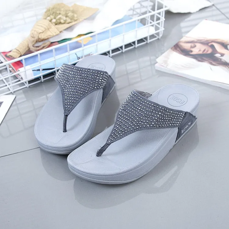 Gray Leisure Style Solid Pattern Flat Flip-Flop Slippers for Women