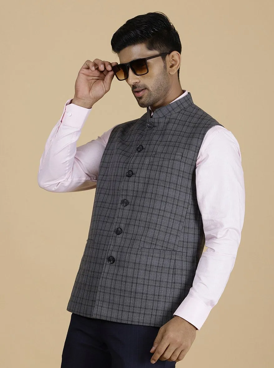 Grey Checked Regular Fit Modi Jacket | JadeBlue