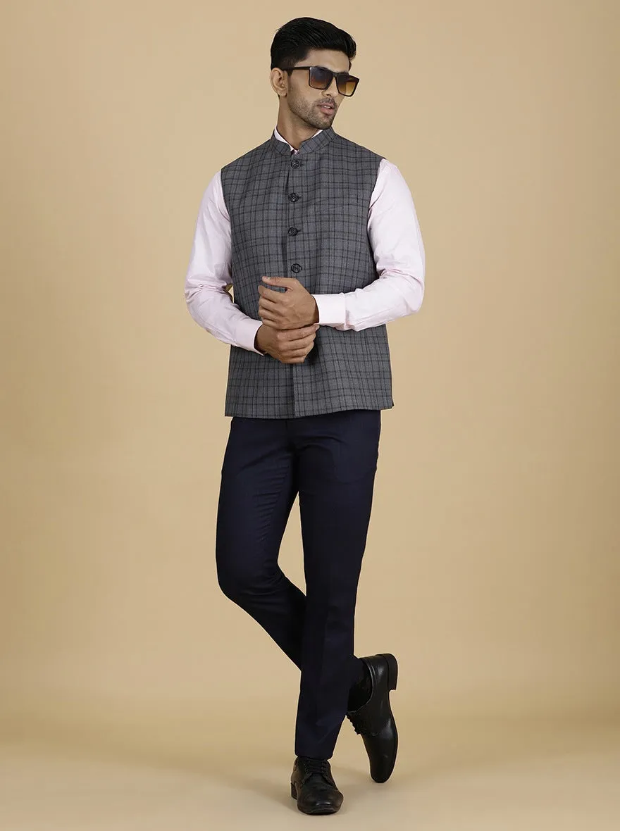 Grey Checked Regular Fit Modi Jacket | JadeBlue