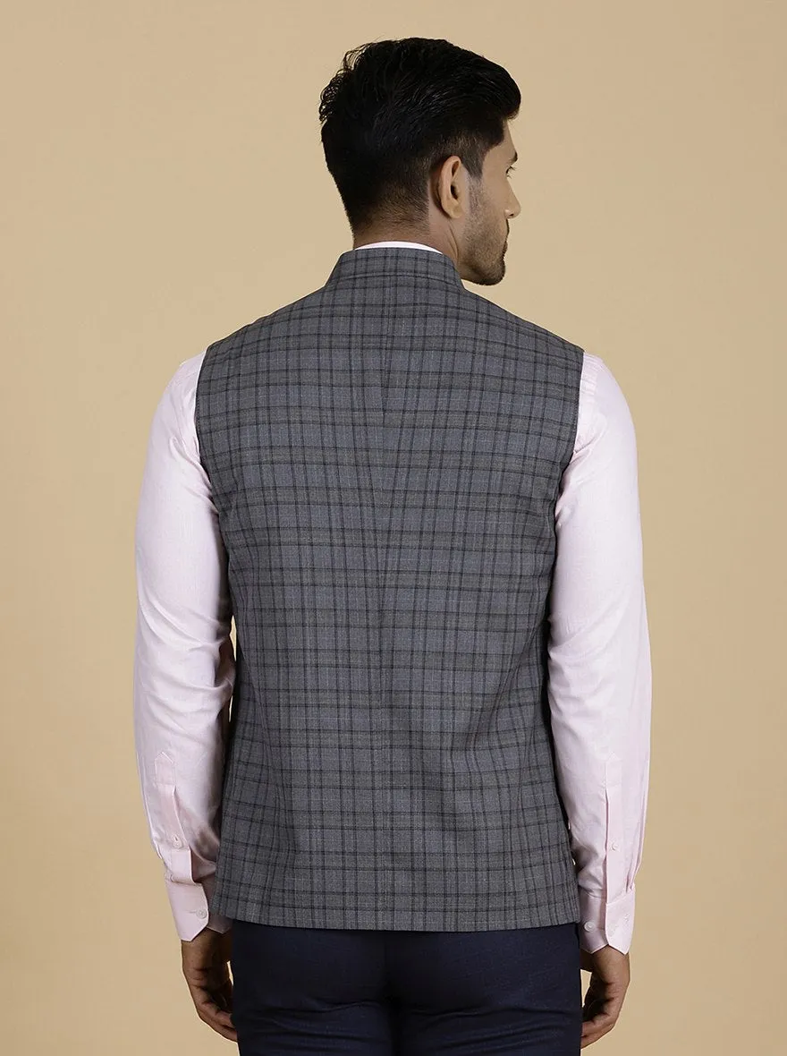 Grey Checked Regular Fit Modi Jacket | JadeBlue