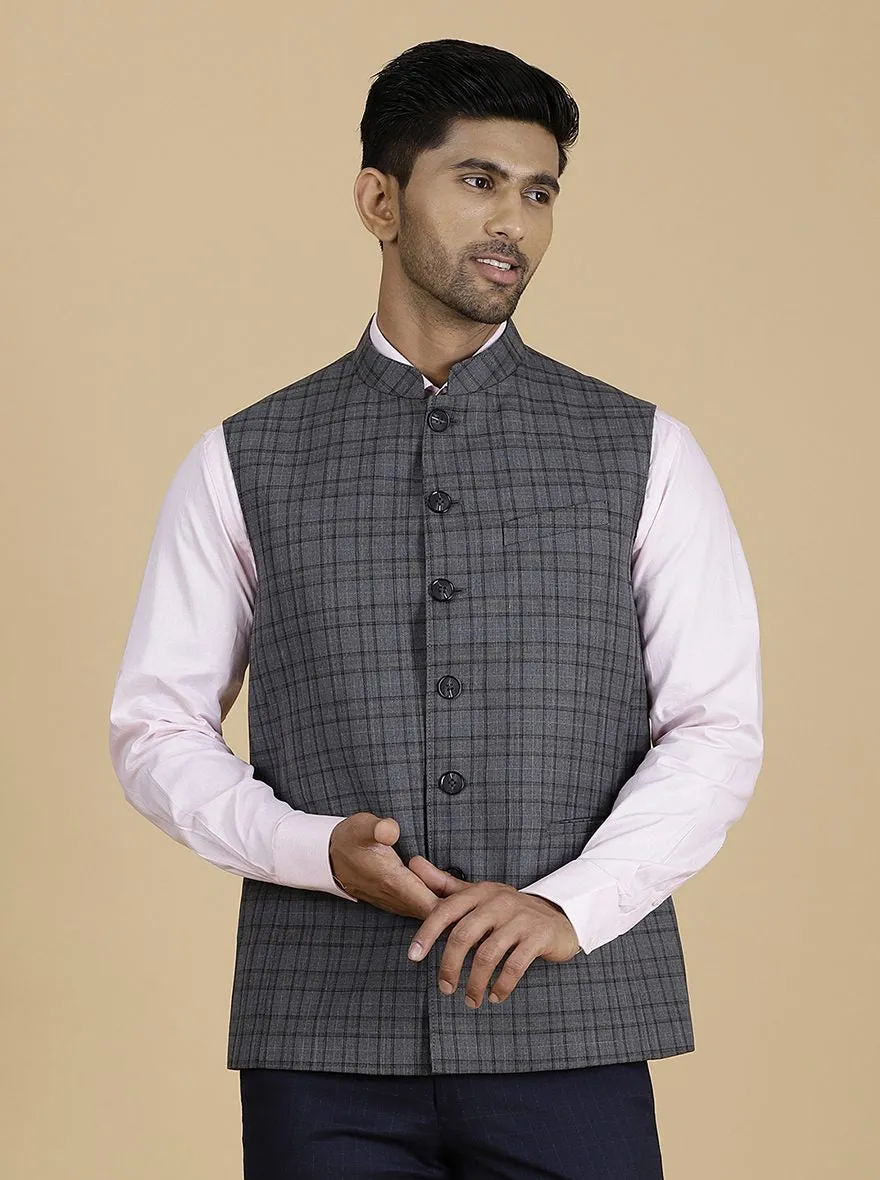 Grey Checked Regular Fit Modi Jacket | JadeBlue