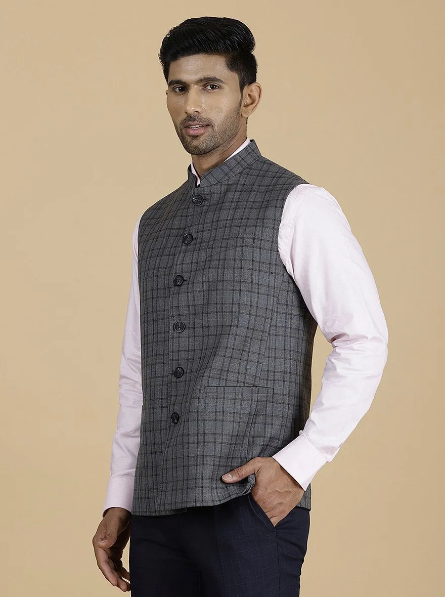 Grey Checked Regular Fit Modi Jacket | JadeBlue