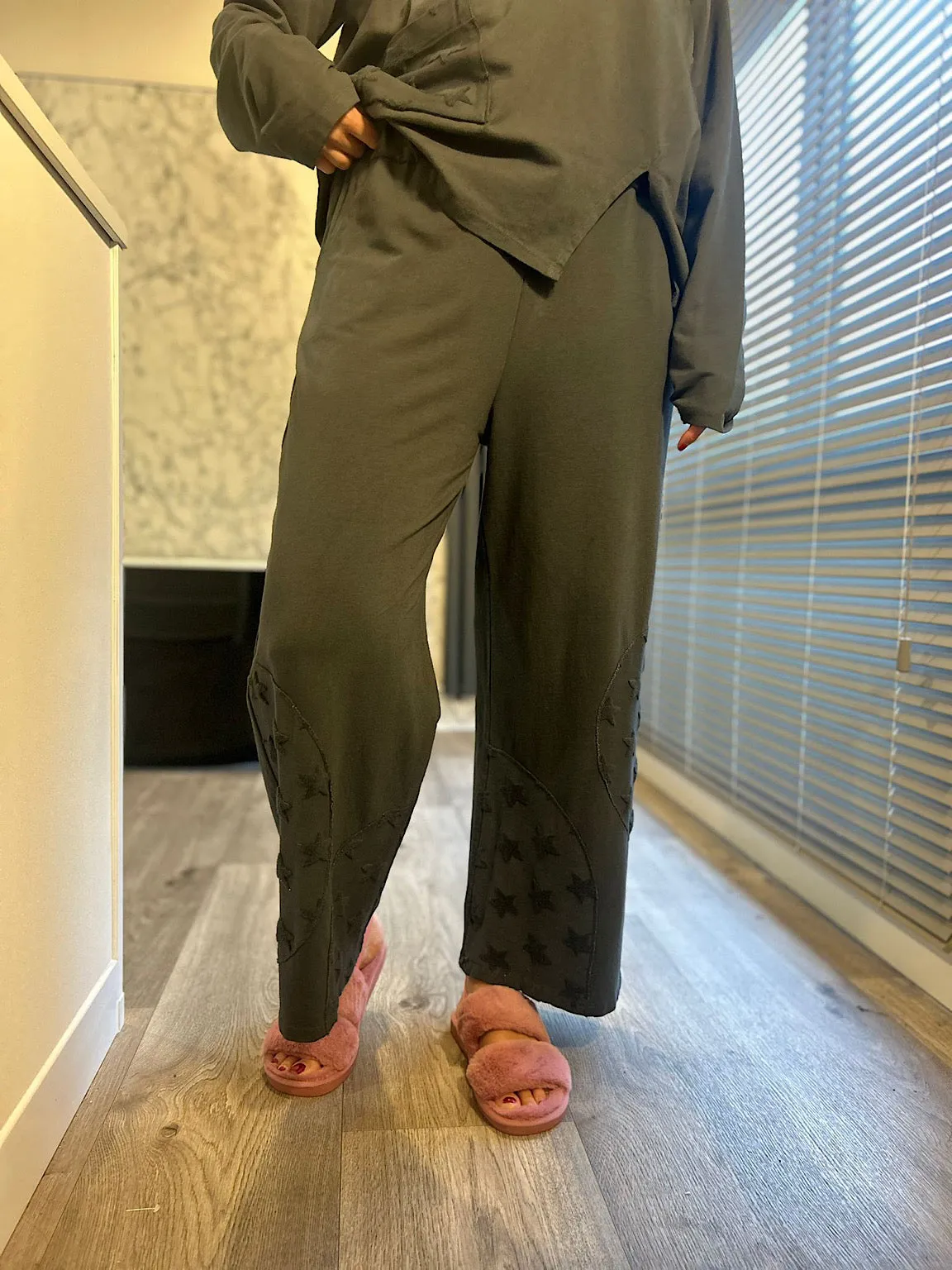 Grey Star Detail Wide Leg Joggers Skyler