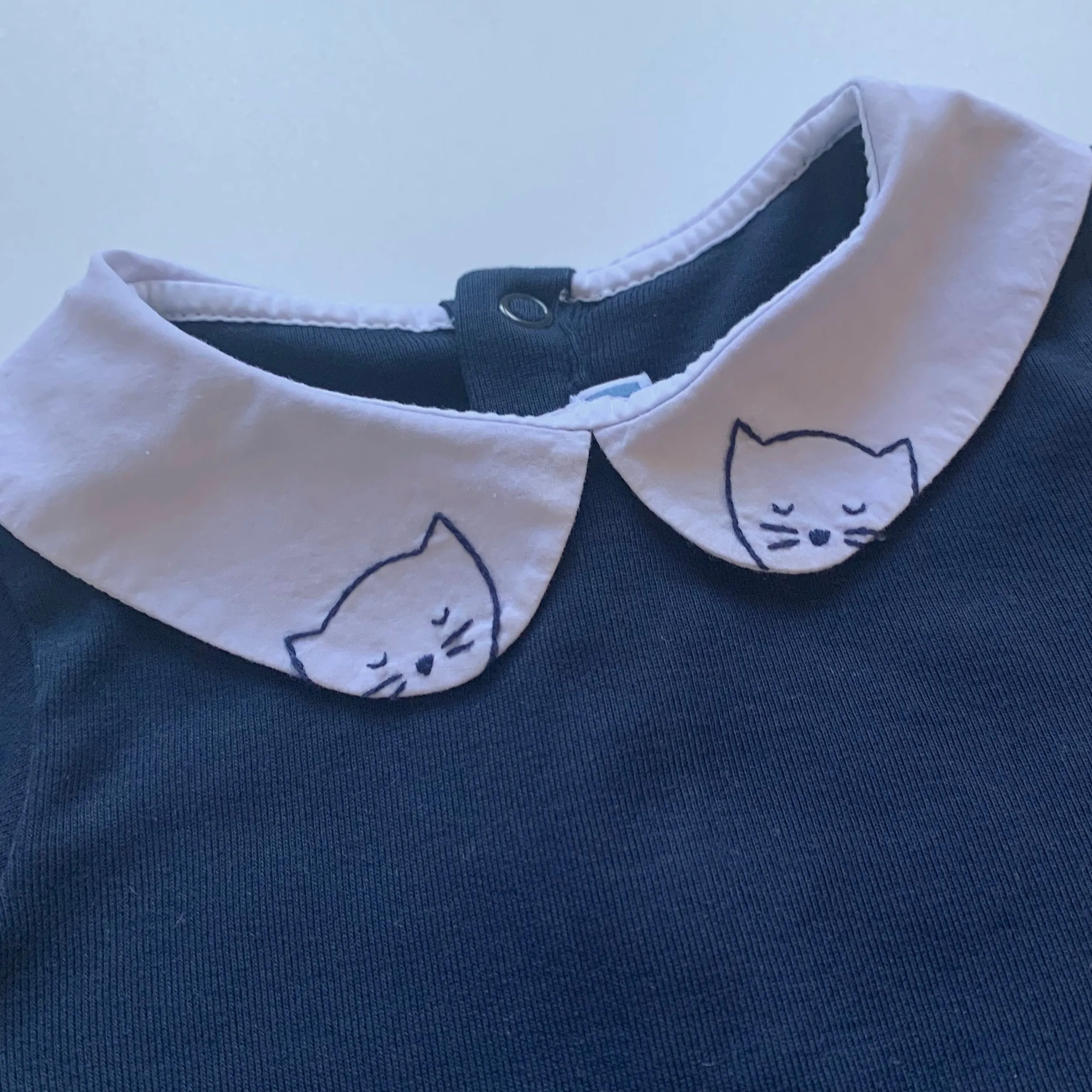 Jacadi Navy Bodysuit With Cat Motif Collar: 12 Months