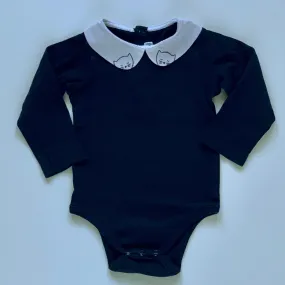 Jacadi Navy Bodysuit With Cat Motif Collar: 12 Months