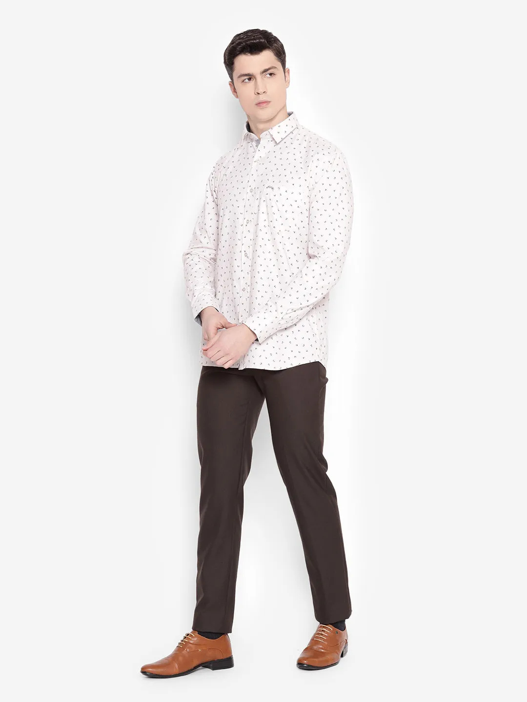 JUMP USA Men Off White Solid PolyCotton Casual Shirts