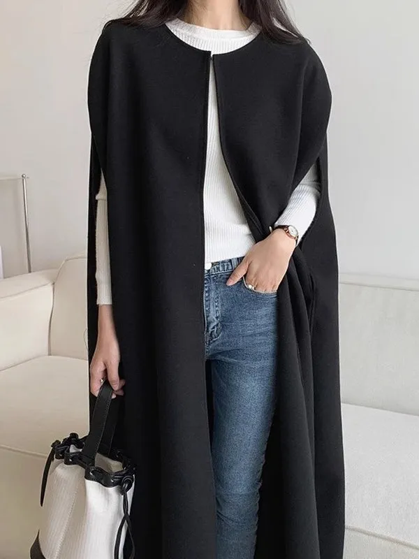 Loose Cape Style Long Woolen Sleeveless Coat