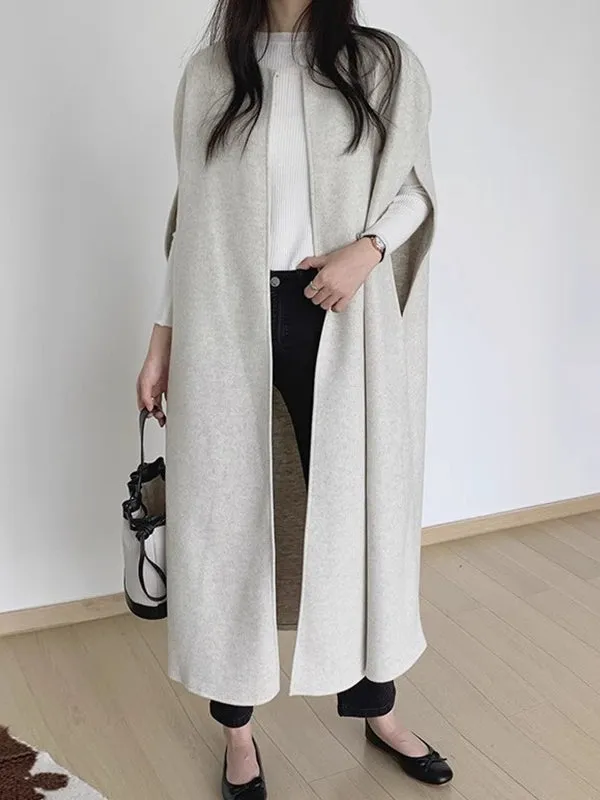 Loose Cape Style Long Woolen Sleeveless Coat