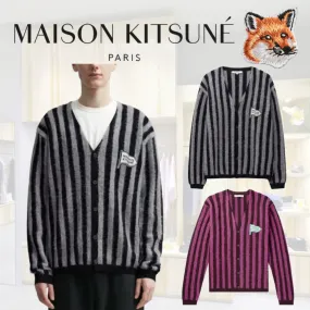 MAISON KITSUNE  |Stripes Unisex Nylon Logo Designers Cardigans