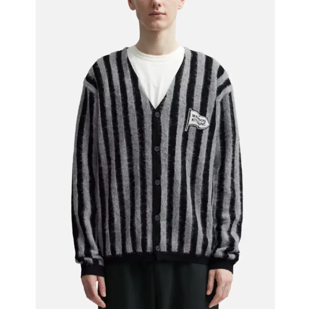 MAISON KITSUNE  |Stripes Unisex Nylon Logo Designers Cardigans